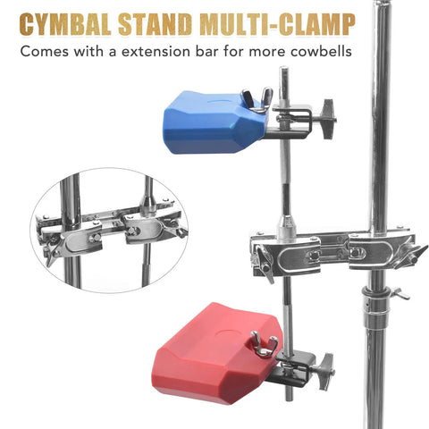 Heavy Duty Drum Clamp Mount With Extension Bar And Quick Release Multi Clamp For Secure Cymbal And Accessory Hooks Rust Resistant Zinc Alloy Build Dual Mount Brackets For Stable Gig Ready Setup, on cymbal stand