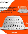 Universal Silicone Bathtub Drain Strainer With Tall Dome Design For Quick Shower Hair Catcher And Jewelry Protection No Sweat Setup Fits Standard US Sizes Like A Glove And Keeps Your Drains Clear, showing dimensions.