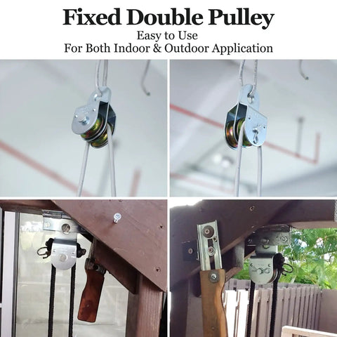 Badass Heavy Duty Two Pack One Point Five Inch Steel Double Pulleys Rated Solid For 400 Lbs zinc coated for indoor and outdoor use.