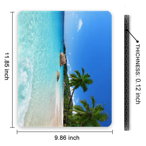 Beach Theme Mouse Pad 12x10 Inch For Desk Setup Waterproof Non Slip Rubber With Stitched Edges Blue Premium Textured Surface