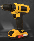 Heavy Duty Cordless Drill And Electric Screwdriver With High Torque Brushed Motor And Slick Keyless Chuck For Quick Swap Bit Changes That Handle Any Home Job With Zero Hassle In Full Beast Mode, yellow design, close-up view.