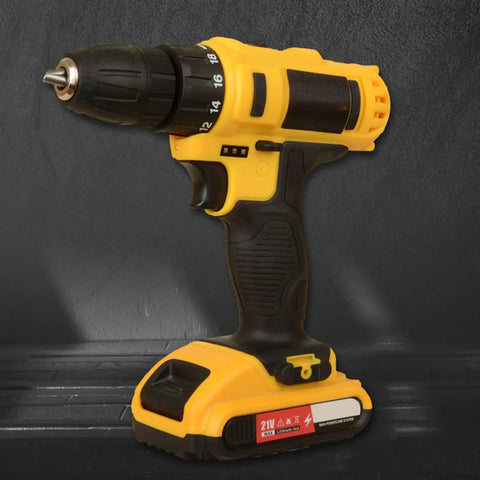 Heavy Duty Cordless Drill And Electric Screwdriver With High Torque Brushed Motor And Slick Keyless Chuck For Quick Swap Bit Changes That Handle Any Home Job With Zero Hassle In Full Beast Mode, yellow design, close-up view.