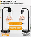 Set Of 2 Industrial Table Lamps With USB C And USB A Ports And Outlet comparing larger and smaller sizes, glass shade, dimmable