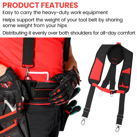 48-22-8145 Heavy Duty Padded Suspension Rig Replacement Backing For Tool Belts And Bags, featuring adjustable black and red straps for tool support.