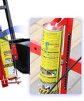 Striping Machine Floor Tape Applicator Workhorse For Factory And Warehouse Use, Traffic Lane Marking Tool For Parking Lots, Aisles, Yellow Lines, And Sports Courts, Easy Cleaning, Quick Setup, Durable And Versatile. red steel floor marking machine holding a 840 ml can