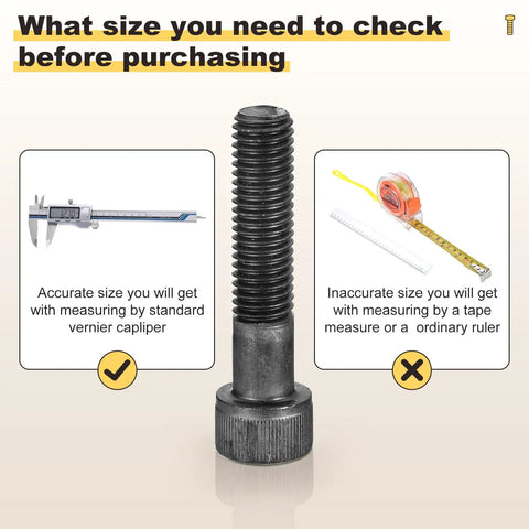 Boss Level 25PC Hex Socket Head Cap Screw Kit With M8 Size 30 35 40 45 50mm Black Steel Fasteners measuring with vernier caliper