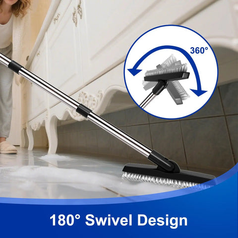 Grout Cleaning Brush With Adjustable Long Handle Swivel Head V Shaped Stiff Bristles Tile Scrubber for Bathroom Hard to Reach Areas