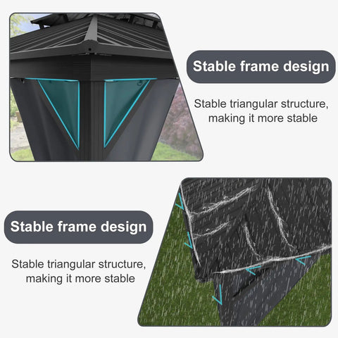 12x16 Hardtop Gazebo With Galvanized Steel Double Roof Heavy Duty Outdoor Pavilion With triangular frame design detail