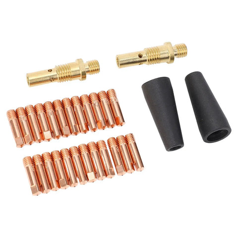 All In One MIG Welding Kit With 24 Tips 2 Flux Core Nozzles 2 Gas Diffusers Premium Copper Brass Teflon Parts 28 Piece Set