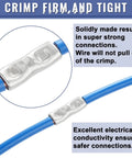 Beefy 460 Piece Non Insulated Butt Connectors Kit For 24 To 8 Gauge Wire showing crimped connection on blue wire