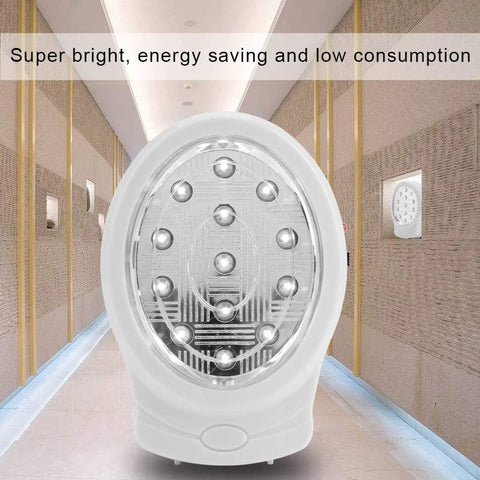 Slick Rechargeable Emergency Light Featuring Auto Trigger For Power Outages US Plug shown in illuminated hallway.