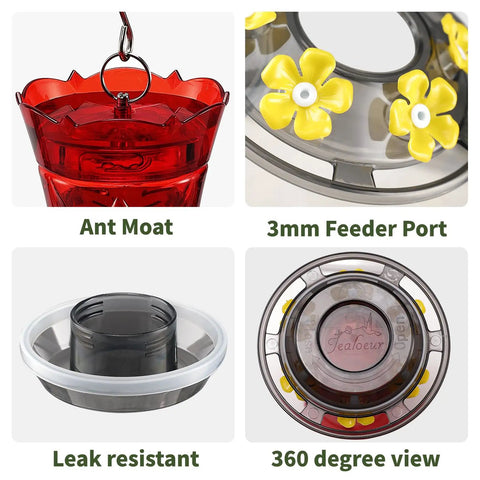Durable Outdoor Hummingbird Feeder With Six Feeding Ports Built In Ant Moat And Bee Guard 18 Oz Capacity Easy To Clean 360 Degree Viewing Hanging Garden Decor For Bird Lovers showing features