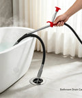 Heavy Duty Flexible Drain Clog Buster With 63 Inch Spring Steel Plumbing Snake near bathtub drain for hair gunk removal.