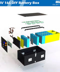 48V 16S DIY Battery Box exploded view showcasing components for Kickstart Your Homestead Setup With This Rugged 48V 16S Lifepo4 Server Rack Battery Box Housing A Built In 150A Bluetooth Bms Perfect For Diy Rv Solar And Backup Power Projects.