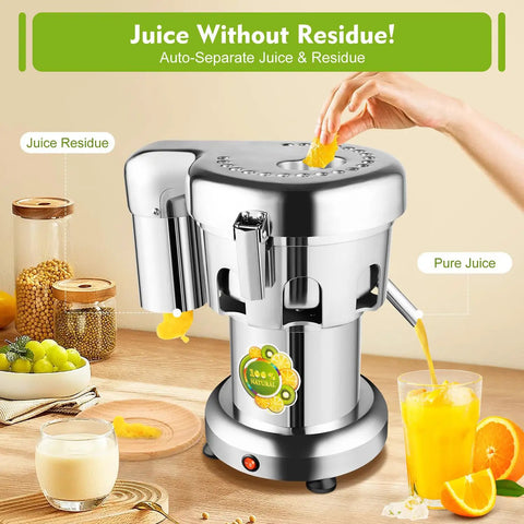 Heavy Duty Commercial Juice Extractor 370W Electric Centrifugal Juicer Machine High Capacity 80 To 100KG Hour with automatic separation of juice and pomace.