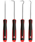 4 Piece Hook and Pick Set for O Ring, Seal and Gasket Removal with Slim Tips and Non Slip Grips for Tight Automotive Spaces, 4 steel picks