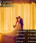 200 LED Curtain String Lights 9.8 By 6.6 Feet Plug In Fairy Lights With Timer 8 Modes Waterproof For Wedding Decor