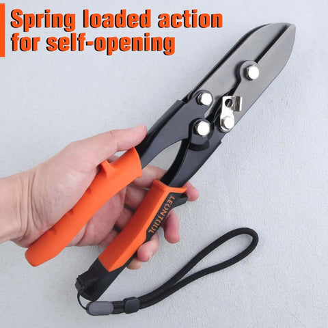 5 Blade Hand Crimpers For Sheet Metal And Ductwork, heavy duty crimp tool with ergonomic handle, spring-loaded, in hand view.