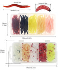 250 Piece Soft Plastic Fishing Worms Lures Set in case, showing sizes and colors for freshwater fishing use