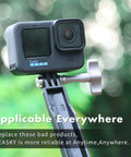 2 Pack Tool Free High Torque Thumb T Type Screws For GoPro Hero 13 12 11 10 9 8 7 DJI Action 5 4 3 And Insta360 Ace Pro 2 All Metal Aluminum Alloy Mount Accessories Silver Easy Lock Quick Fix No Tools Needed attached to a camera.