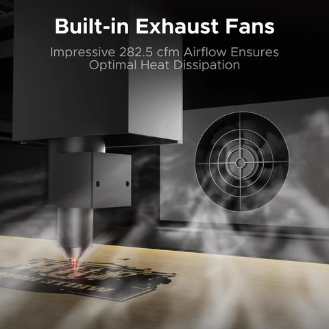 Built-in exhaust fans of 55W Desktop CO2 Laser Engraver for wood acrylic leather cutting, ensuring optimal heat dissipation.