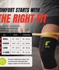 Gym Rat Approved Unisex Compression Knee Support Sleeve Boasting Four Way Stretch Fabric For Peak Flexibility And Serious Joint Armor During Heavy Lifting Sessions And Everyday Hustle In Sleek Black Medium Cut, size chart displayed measuring thigh.
