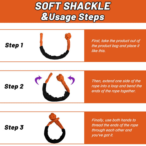 Step-by-step guide for using Beefy Half Inch By Twenty Two Feet Recovery Shackle For Off Road SUVs ATVs And Trucks Synthetic Orange.