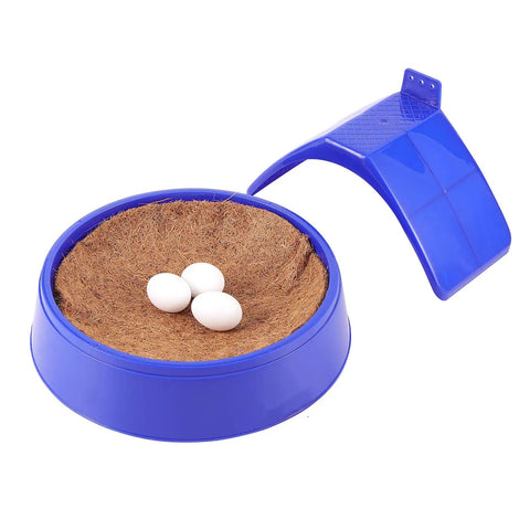 Bird Breeding Nest Kit With Egg Mats And Pigeon Stand Set includes nest with mat and white plastic eggs, easy entry.