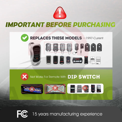 Important info: Two Pack G3T R Garage Door Remote Replacements For Genie And Overhead Door Openers, not for dip switch use