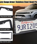 Patriotic Stainless Steel License Plate Frames 2 Pack With USA Flag Design Rustproof Car Tag Covers, detailed view.