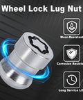 Lock Your Ride Anti Theft Wheel Lock Lug Nut Set With Key Cone Seat Chrome M12x1.5 displaying chrome lug nut with wear and corrosion resistance.