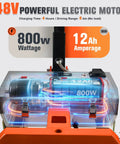 Electric motor details for Super Duty Electric Trailer Dolly with 800W wattage and 12Ah amperage specifications.