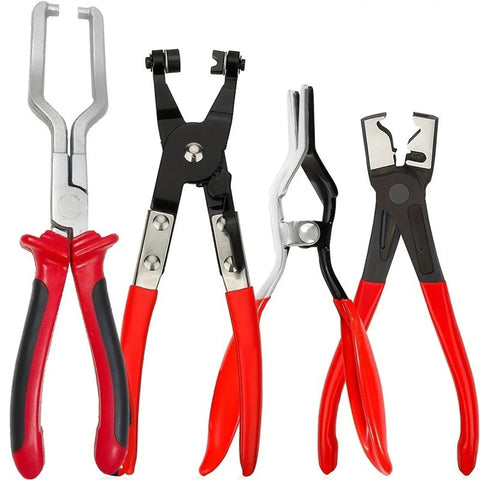 Heavy Duty Hose Clamp Pliers Kit With Thickened Jaws And Gloves Squeeze Straight Auto Clamps On Water Pipes Fuel Tubing Like A Boss Without Slipping, four pliers