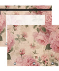 Floral Roses Zippered Coupon Binder Organizer for School Supplies with pink rose design, size fits in a three-ring binder