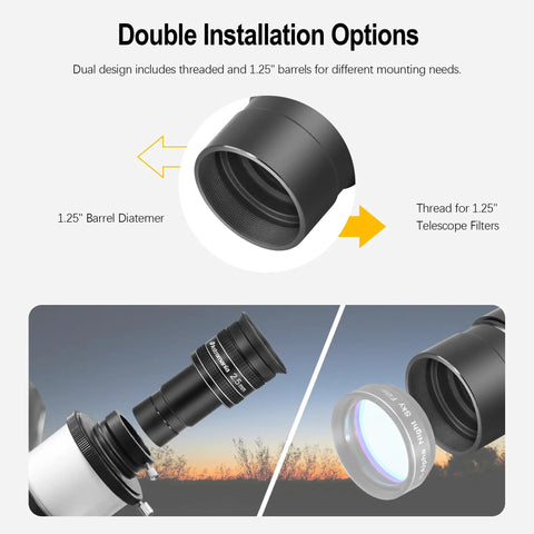 Two Point Five Millimeter Wide Angle Telescope Eyepiece For Planetary Observation Dope 1.25 Inch 58 Degree Apparent Field installation options