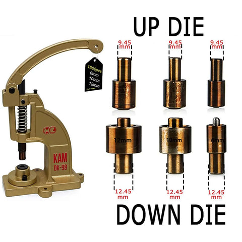 Upgraded Heavy Duty Hand Press Grommet Kit with Eyelet Punch Tool, Pro Grade 3 Dies, 1500 Pcs Grommets for Fabric, Alloy Construction