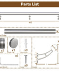 Premium Stainless Steel Bar Foot Rail Kit Includes Heavy Duty Wall Mount Brackets, 4ft parts list and assembly components.