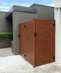 Heavy Duty Self-Closing Gate Hinges With Adjustable Tension For High Traffic Gates And Pool Fences Gloss Black Covers visible on wood gate