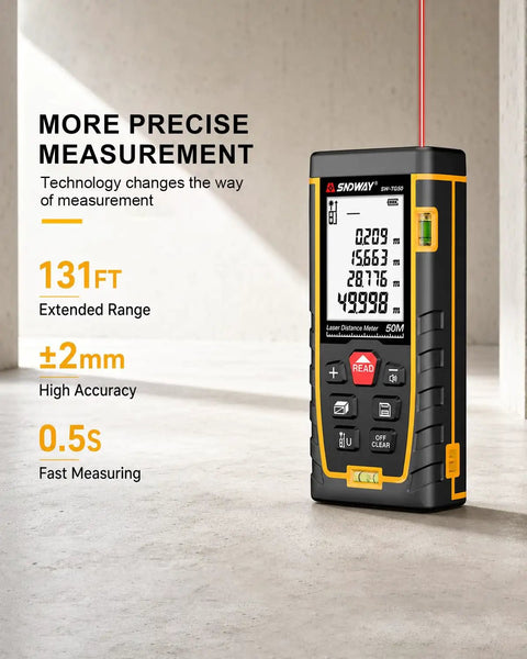 Pro Grade Laser Distance Meter Featuring Integrated Dual Bubble Levels And Rock Solid Plus Minus One Sixteenth Inch Accuracy For Tradesmen And Hobbyists Seeking No Sweat Measurements And True Blue Reliability For Renovation Work And Precision Layout Tasks