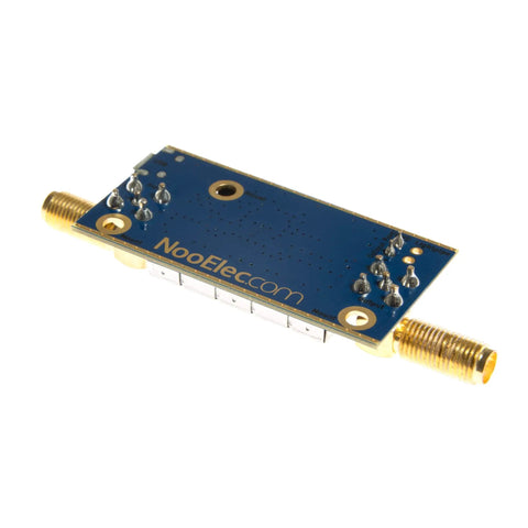 Barebones GOES LNA and SAW Filter Module for NOAA Weather Satellites showing dual connectors and PCB design