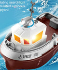 RC Tugboat Remote Control Boat For Pools And Lakes 2.4GHz Anti Interference Control LED Lights Rotating Searchlight