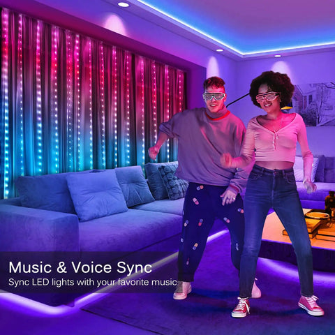 RGB LED Curtain Lights 300 LEDs 10 Ft By 10 Ft Color Changing String Fairy Lights With App Control Music Sync And Voice Sync