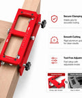 No Sweat Two In One Door Hinge And Lock Installation Jig With Heavy Duty Aluminum Router Template Fitting Two Point Five To Five Inch Frames close-up view showing secure clamping and smooth cutting features.