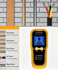 AUNMAS ABS Construction Handheld Stud Finder Wall Scanner with LCD Display showing various scan depths and wire types.
