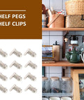 Silver Finish Cabinet Shelf Support Pegs 20 Pack For Cabinets, Bookcases, Closets, And Cupboards shown with shelf items