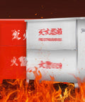 Heavy Duty Cold Rolled Steel Fire Extinguisher Cabinet Dual Grip Surface Mounted Outdoor Storage Box For Commercial And Industrial Facilities Built Like A Tank No Nonsense Safety Gear Silver with red box on fire.