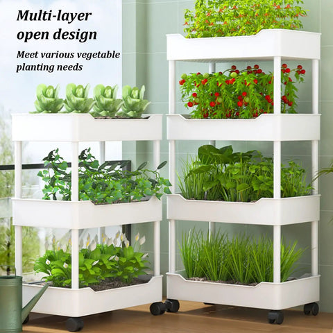 Hydroponics Growing System With Vertical Raised Garden Bed On Wheels For No-Fuss Mobility, Drainage And Breathable Grid For Rapid Plant Growth, Multi Level Towers For Patio Backyard Or Kitchen Use, Black 3 Layer