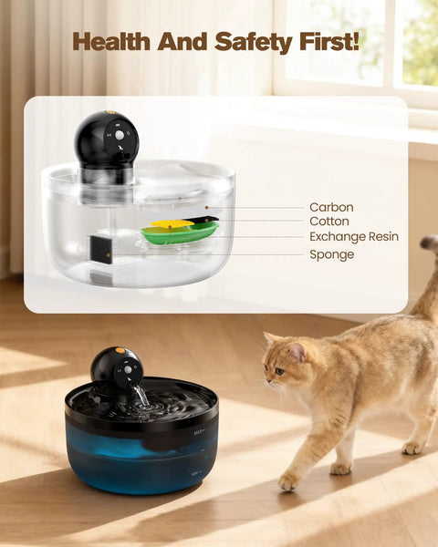Wireless Cat Water Fountain Cordless No Cords Needed Battery Operated 88 Oz Black Pet Water Dispenser with Filter Diagram and Cat