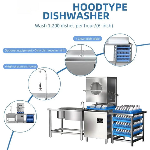 Pro No Frills Heavy Duty Commercial Dishwasher Freestanding Electric Hood Type Workhorse Stainless Steel Build for busy kitchens.