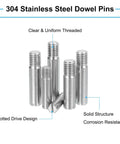 10 Pack M10 X 35 mm Slotted Cylindrical Pins 304 Stainless Steel External Thread Dowel Locating Pins, featuring slotted drive design.